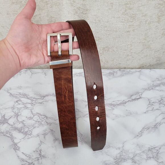 Fossil Men's Brown Leather Belt Silver Toned Buckle - Picture 6 of 13